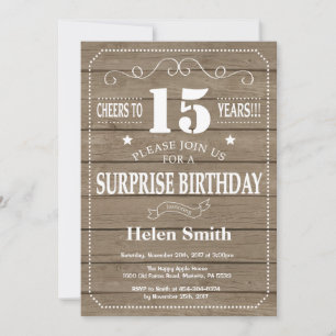 Rustic Surprise 15e anniversaire Invitation