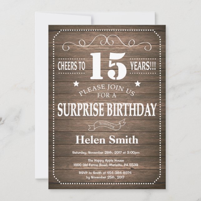 Rustic Surprise 15e anniversaire Invitation (Devant)