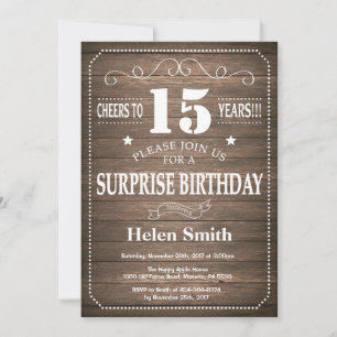 Rustic Surprise 15e anniversaire Invitation