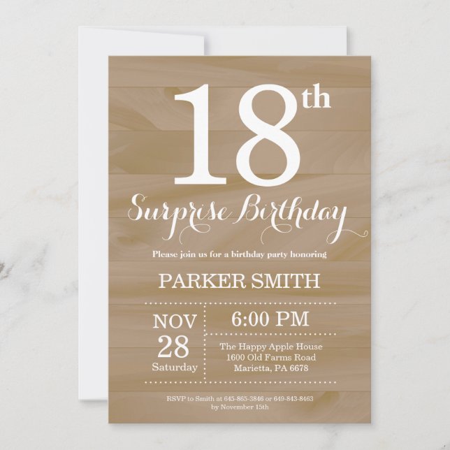 Rustic Surprise 18e anniversaire Invitation (Devant)