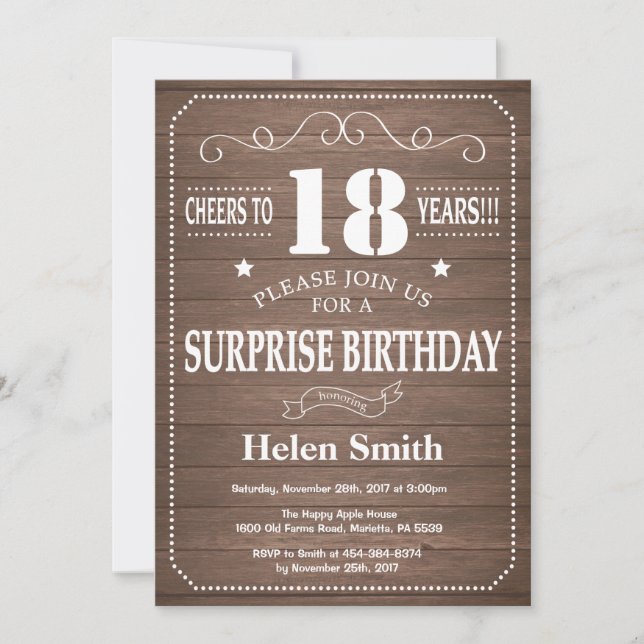 Rustic Surprise 18e anniversaire Invitation (Devant)