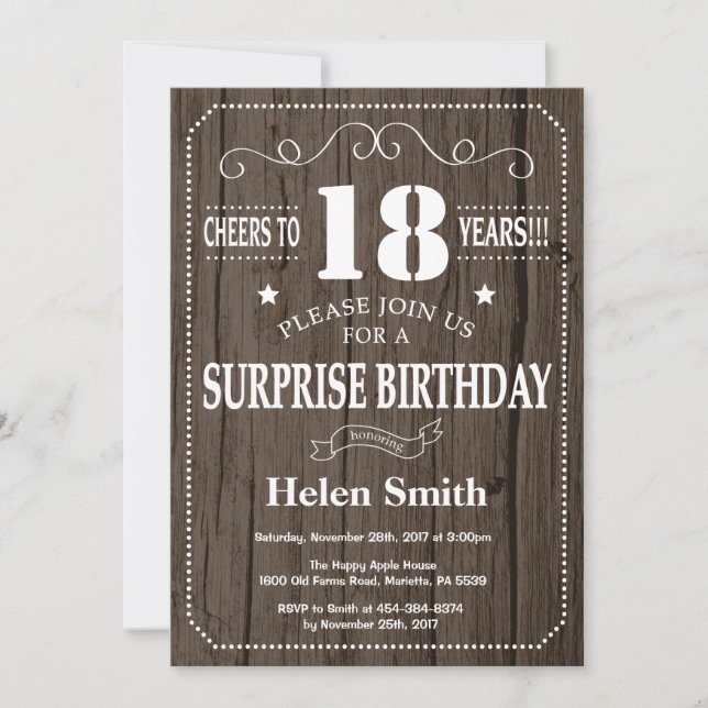 Rustic Surprise 18e anniversaire Invitation (Devant)