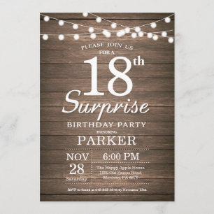 Rustic Surprise 18e anniversaire Invitation Bois
