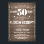 Rustic Surprise 50e anniversaire Invitation<br><div class="desc">Rustic Surprise Invitation au 50e anniversaire avec Rustic Wood Arrière - plan. Vintage Retro. Anniversaire adulte. Hommes ou femmes, anniversaire. Enfants Garçon ou fille Ado Anniversaire adolescente Invitation . 13e 15e 16e 18e 20e 21e 30e 40e 50e 60e 70e 80e 90e 100e. N'Importe Quel Âge. Pour plus de personnalisation, cliquez...</div>