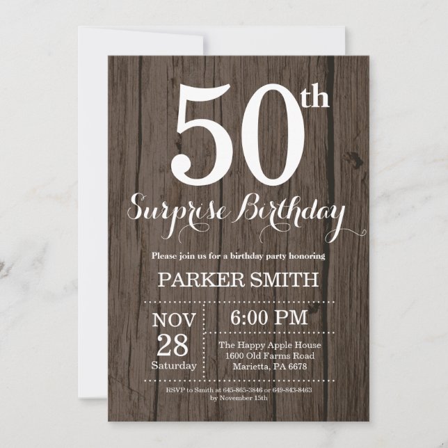 Rustic Surprise 50e anniversaire Invitation (Devant)
