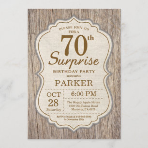 Rustic Surprise 70e anniversaire Invitation Bois