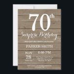Rustic Surprise 70th Birthday Invitation<br><div class="desc">Rustic Surprise 70th Birthday Invitation. Arrière - plan rustique en bois. Anniversaire vintage du Retro. Anniversaire adulte. Hommes ou Femmes Anniversaire Invitation. 13ème 15ème 16ème 18ème 20ème 21ème 30ème 40ème 50ème 60ème 70ème 80ème 90ème 100ème, Tout âge. Pour plus de personnalisation, cliquez sur le bouton "Customiser" et utilisez notre outil...</div>