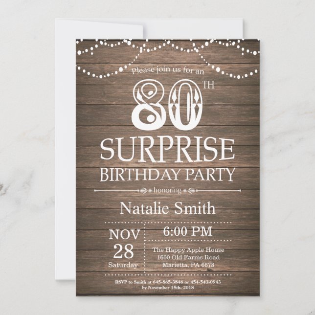 Rustic Surprise 80th Birthday Invitation (Devant)