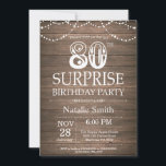 Rustic Surprise 80th Birthday Invitation<br><div class="desc">Rustic Surprise Invitation du 80e anniversaire avec Rustic Wood Arrière - plan. Éclairage à cordes. Country Vintage Retro. Anniversaire adulte. Hommes ou Femmes Anniversaire. Pour plus de personnalisation,  cliquez sur le bouton "Customiser" et utilisez notre outil de conception pour modifier ce modèle.</div>