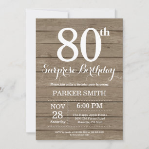 Rustic Surprise 80th Birthday Invitation