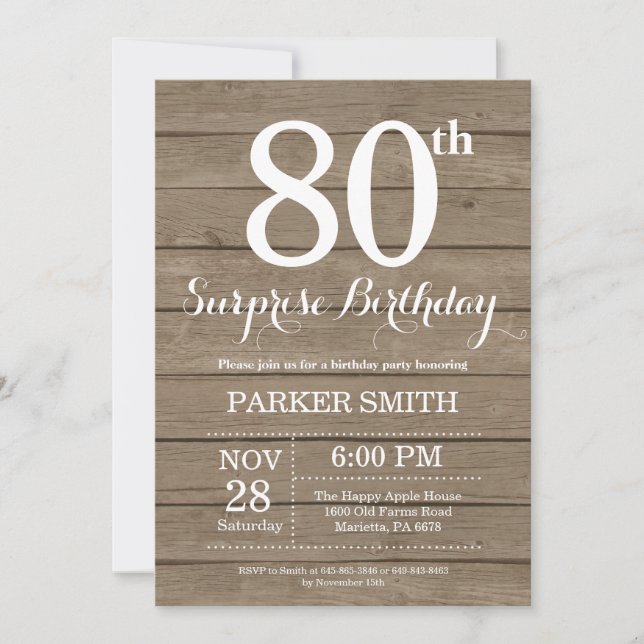 Rustic Surprise 80th Birthday Invitation (Devant)
