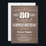 Rustic Surprise 80th Birthday Invitation<br><div class="desc">Rustic Surprise 80th Birthday Invitation. White Typography. Rustic Wood Background. Adult Birthday. Male Men or Women Birthday. Kids Boy or Girl Lady Teen Teenage Bday Invite. 13th 15th 16th 18th 20th 21st 30th 40th 50th 60th 70th 80th 90th 100th Any Age. For further customization, please click the "Customize it" button...</div>