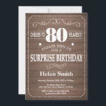 Rustic Surprise 80th Birthday Invitation<br><div class="desc">Rustic Surprise 80th Birthday Invitation. White Typography. Rustic Wood Background. Adult Birthday. Male Men or Women Birthday. Kids Boy or Girl Lady Teen Teenage Bday Invite. 13th 15th 16th 18th 20th 21st 30th 40th 50th 60th 70th 80th 90th 100th Any Age. For further customization, please click the "Customize it" button...</div>