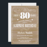 Rustic Surprise 80th Birthday Invitation<br><div class="desc">Rustic Surprise Invitation d'anniversaire 80e. Typographie blanche. Arrière - plan rustique en bois. Anniversaire adulte. Hommes ou Femmes Anniversaire. Enfants Garçon ou fille Ado Anniversaire adolescent Invitation . 13ème 15ème 16ème 18ème 20ème 21ème 30ème 40ème 50ème 60ème 70ème 80ème 90ème 100ème. N'Importe Quel Âge. Pour plus de personnalisation, cliquez sur...</div>