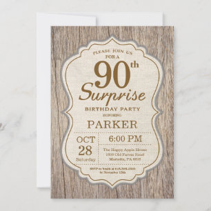 Rustic Surprise 90e anniversaire Invitation Bois