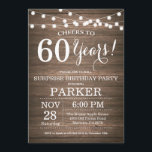 Rustic Surprise Invitation 60e anniversaire Bois<br><div class="desc">Rustic Surprise 60e anniversaire Invitation Arrière - plan de bois avec lampes à cordes. 13e 15e 16e 18e 20e 21e 30e 40e 50e 60e 70e 80e 90e 100e, n'importe quel âge. Anniversaire adulte. Fête d'anniversaire de femme ou d'homme. Pour plus de personnalisation, cliquez sur le bouton "Customiser" et utilisez notre...</div>