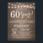Rustic Surprise Invitation 60e anniversaire Bois<br><div class="desc">Rustic Surprise 60e anniversaire Invitation Arrière - plan de bois avec lampes à cordes. 13e 15e 16e 18e 20e 21e 30e 40e 50e 60e 70e 80e 90e 100e, n'importe quel âge. Anniversaire adulte. Fête d'anniversaire de femme ou d'homme. Pour plus de personnalisation, cliquez sur le bouton "Customiser" et utilisez notre...</div>