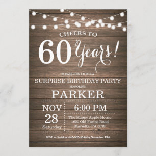 Rustic Surprise Invitation 60e anniversaire Bois