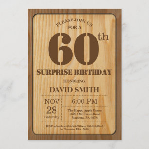 Rustic Surprise Invitation 60e anniversaire Bois