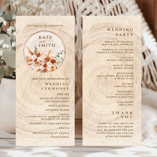 Rustic Terracotta Wood Cut Wedding Programme (Créateur téléchargé)