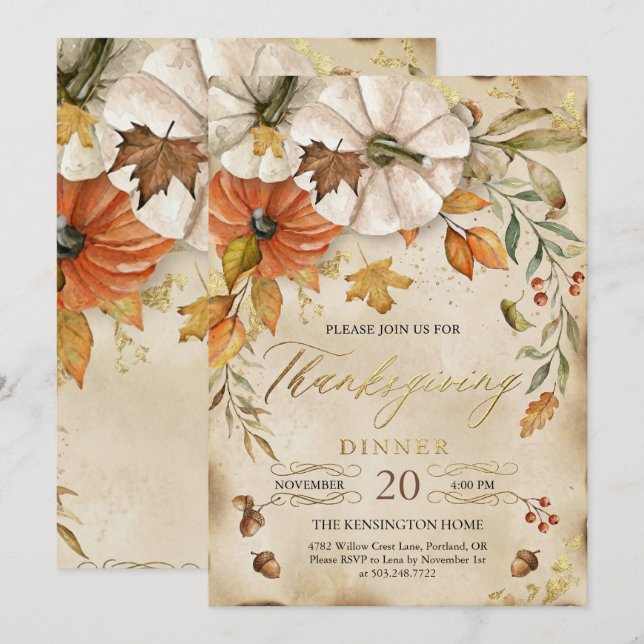 Rustic Thanksgiving Dinner Pumpkin Invitation (Devant / Derrière)