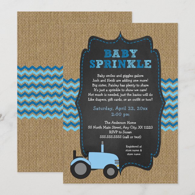 Rustic Tractor Bébé Bébé Invitations à saupoudrer  (Devant / Derrière)