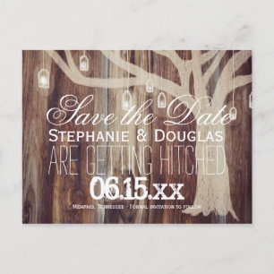 Rustic Tree Lights Wood Enregistrer la date Cartes