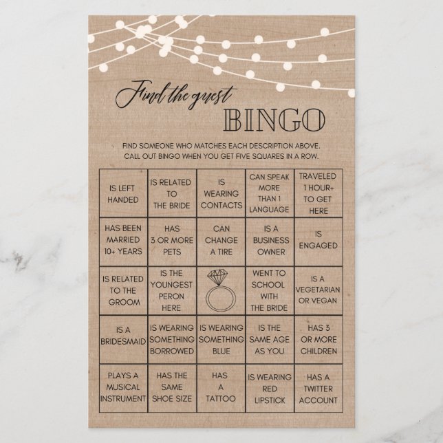 Rustic Trouver l'invité bingo nuptiale douche jeu (Devant)