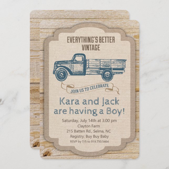 Rustic Truck Boy Invitation Baby shower (Devant / Derrière)