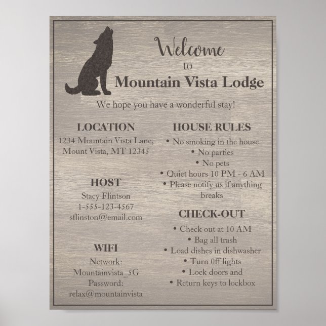 Rustic Vacation Rental Welcome Poster (Devant)