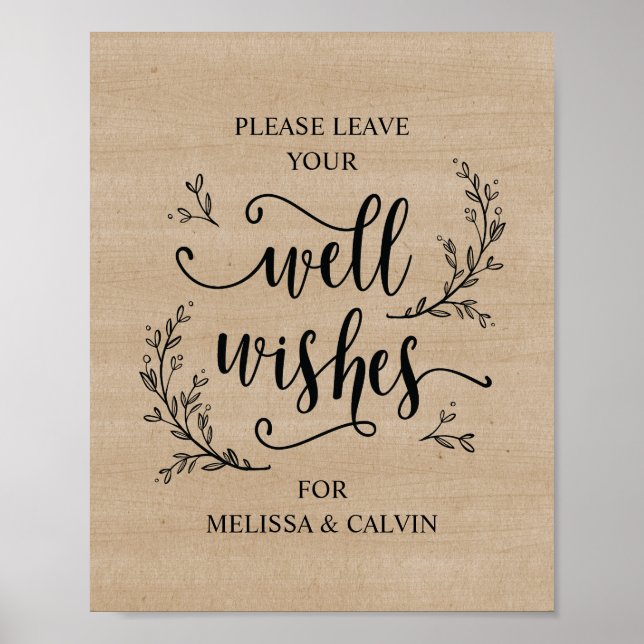 Rustic Vines Wedding Well Wishes sign poster (Devant)