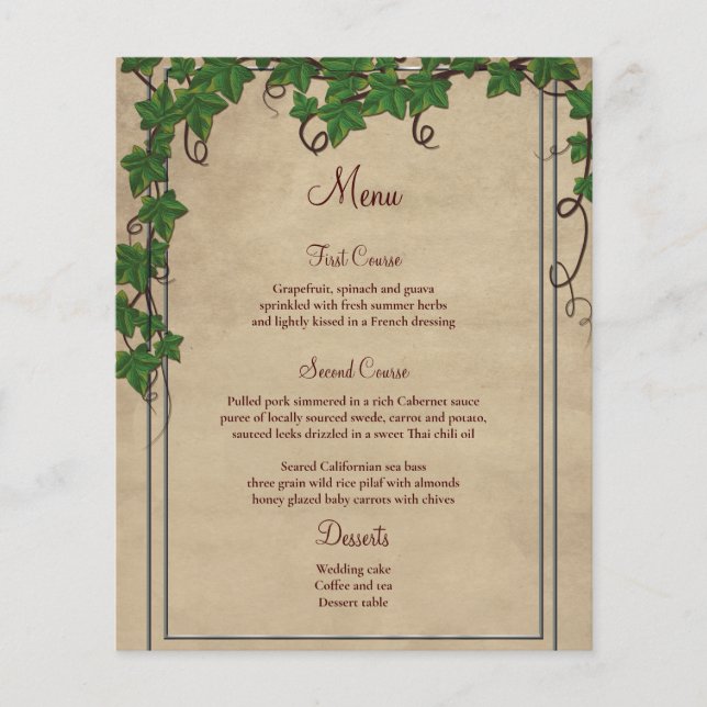 Rustic Vineyard Barn Script Menu Mariage (Devant)