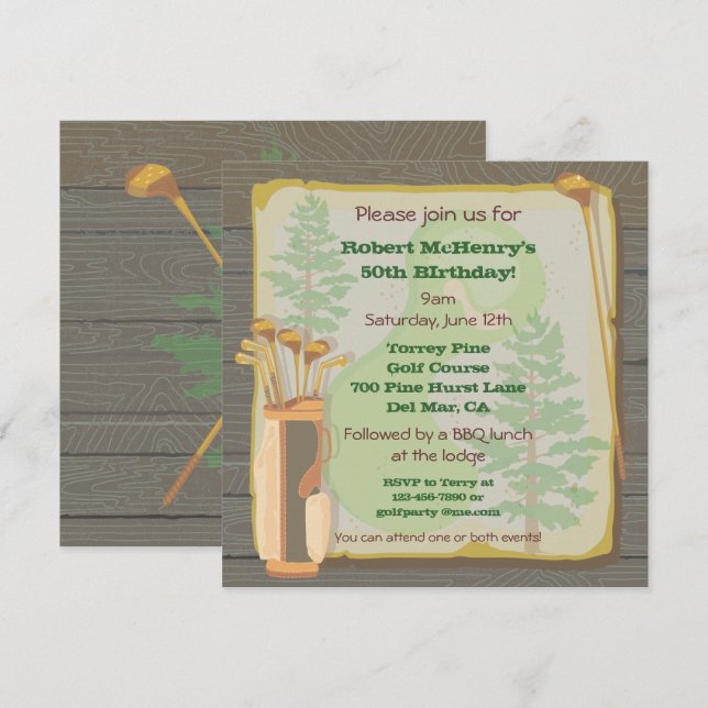 Rustic Vintage Golf Party Tournoi Invitation (Devant / Derrière)