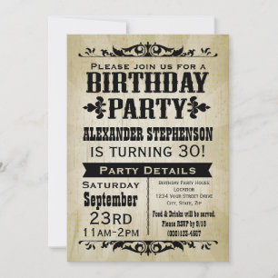 Rustic Vintage Pays Anniversaire Fête Invitation
