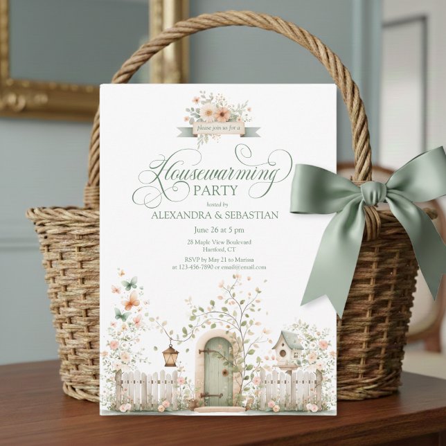 Rustic Watercolor Housewarming Party Invitation (personalized floral rustic cottage housewarming party invitation with script calligraphy)