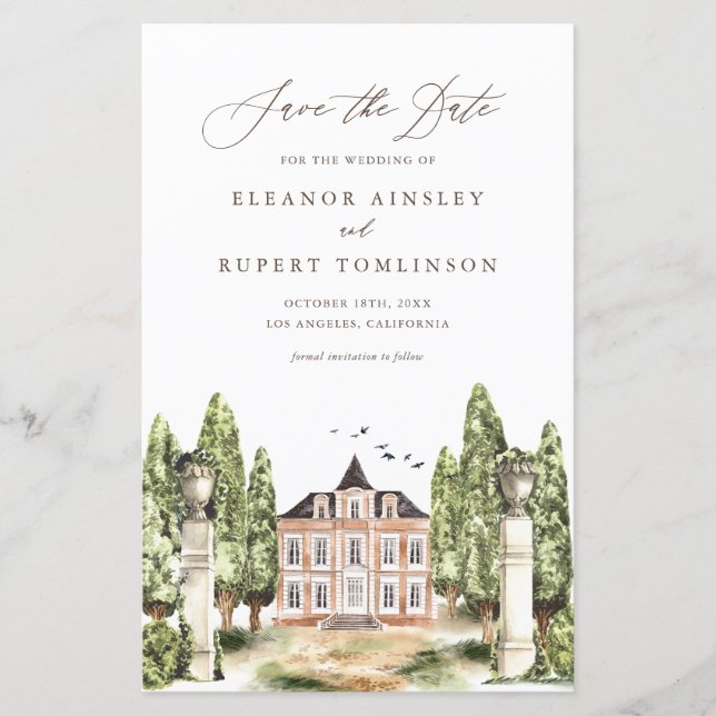 Rustic Watercolor Manor anglais Enregistrer la car (Devant)