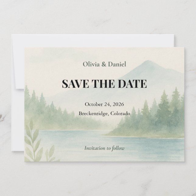 Rustic Watercolor Mountain Forest Save the Date  (Devant)