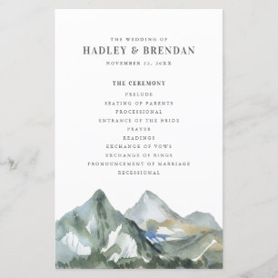 Rustic Watercolor Mountain Forest Wedding Programm