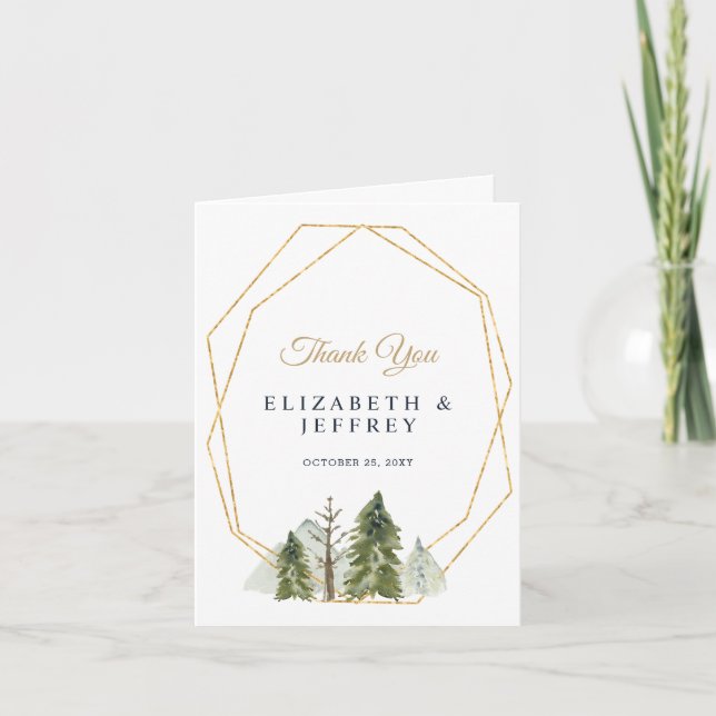 Rustic Watercolor Mountains Pine Carte de remercie (Devant)