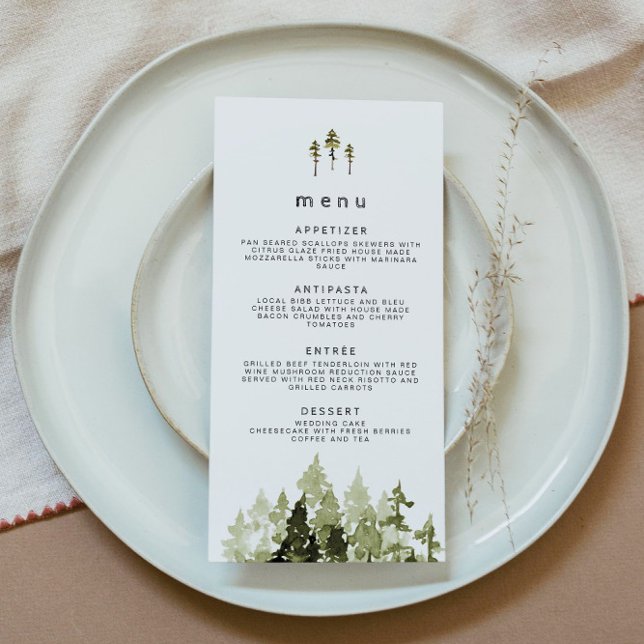 Rustic Watercolor Pine Tree Wedding Menu (Créateur téléchargé)