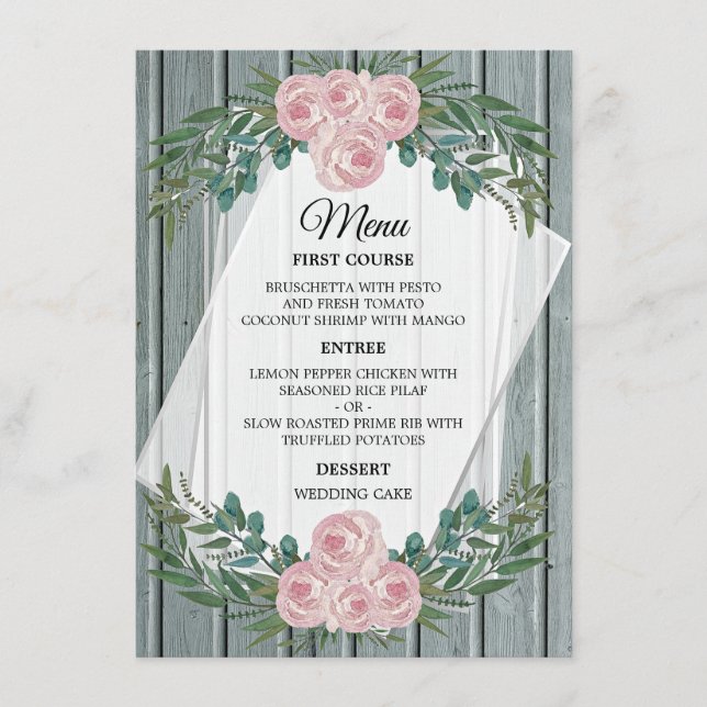 Rustic Watercolor Rose et Mariage de verdure Menu (Devant)