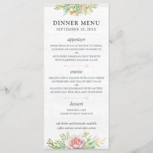 Rustic Watercolor Succulent Desert Mariage Menu