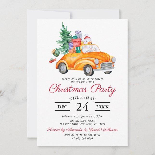 Rustic Watercolor Truck Christmas Party Invitation (Devant)