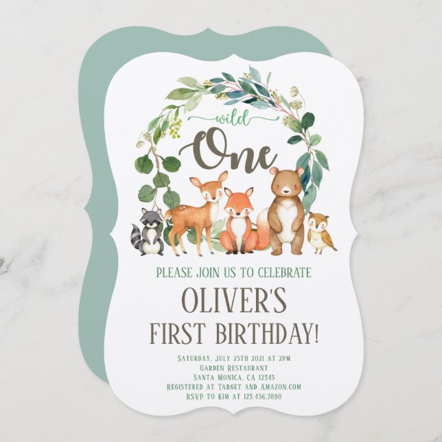 Rustic Wild One Woodland Anniversaire Invitation G (Devant / Derrière)