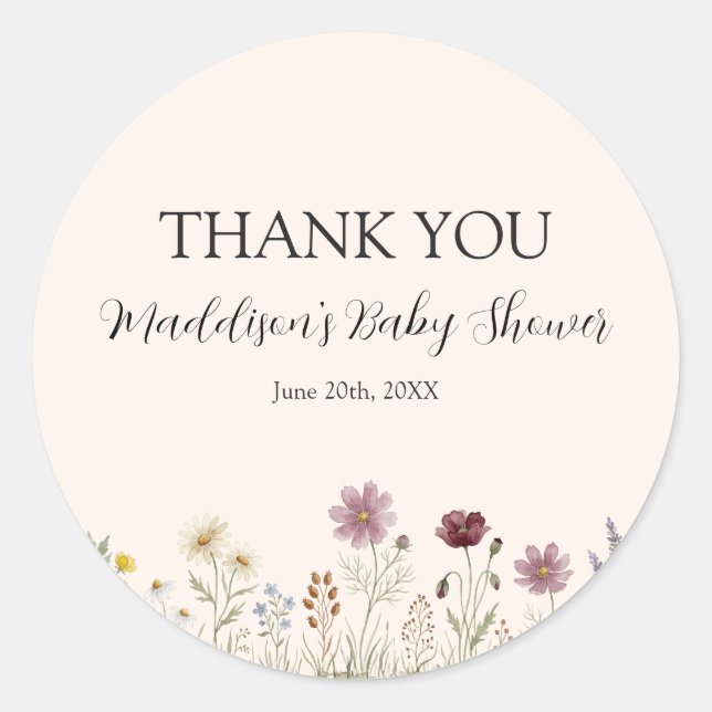 Rustic Wildflower Baby Shower Thank You Stickers (Devant)