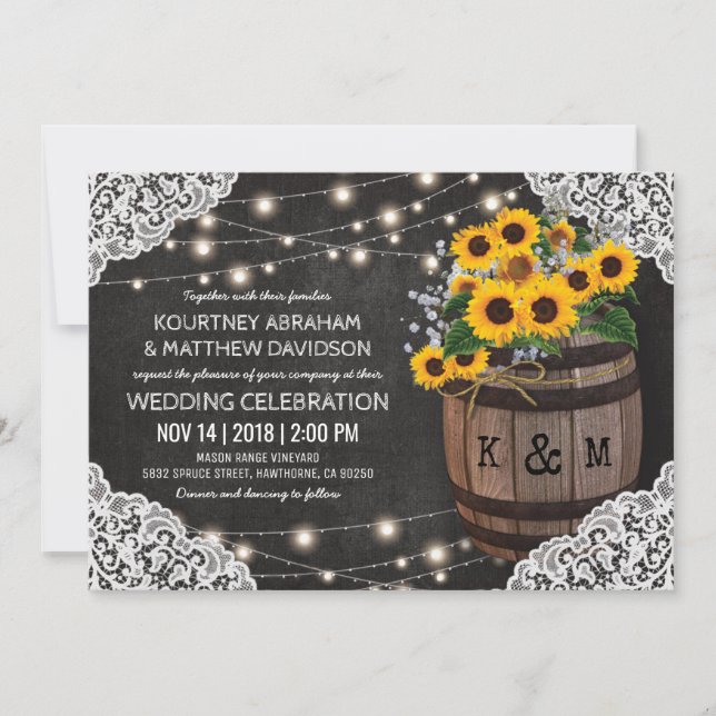 Rustic Winery Faire-part de mariage | Lumières de  (Devant)