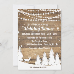 Rustic Winter Holiday Dîner de Noël Invitation