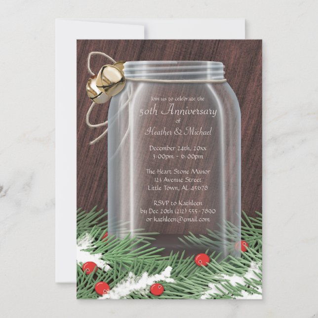 Rustic Winter Mason Jar Anniversaire Invitations (Devant)