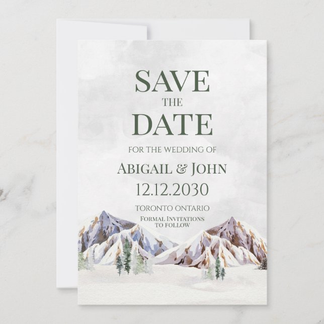 Rustic Winter Mountain Wedding Save the Date Card (Devant)