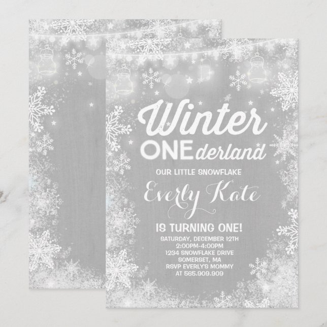 Rustic Winter ONE derland Anniversaire Invitation  (Devant / Derrière)